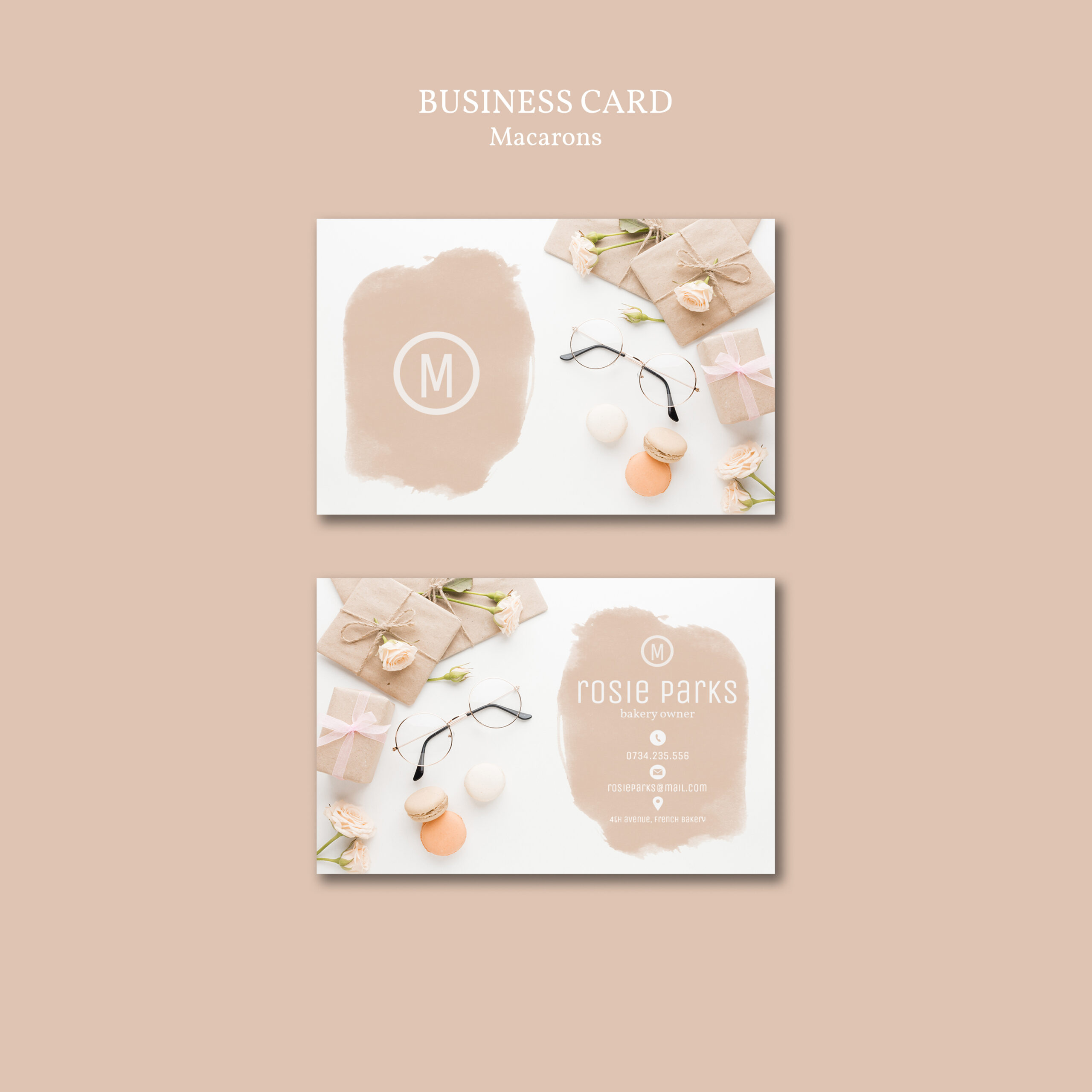 فایل لایه باز طرح کارت ویزیت ماکارون و شیرینی