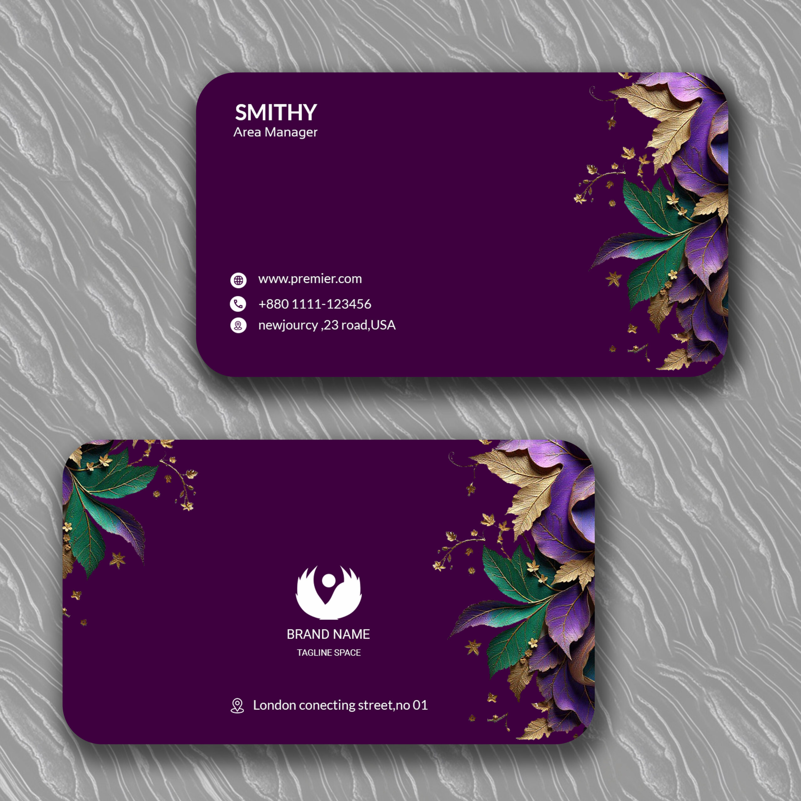 فایل لایه باز کارت ویزیت تجاری با تم بنفش