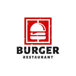 لوگو طرح همبرگر رنگ قرمز با پس زمینه سفید