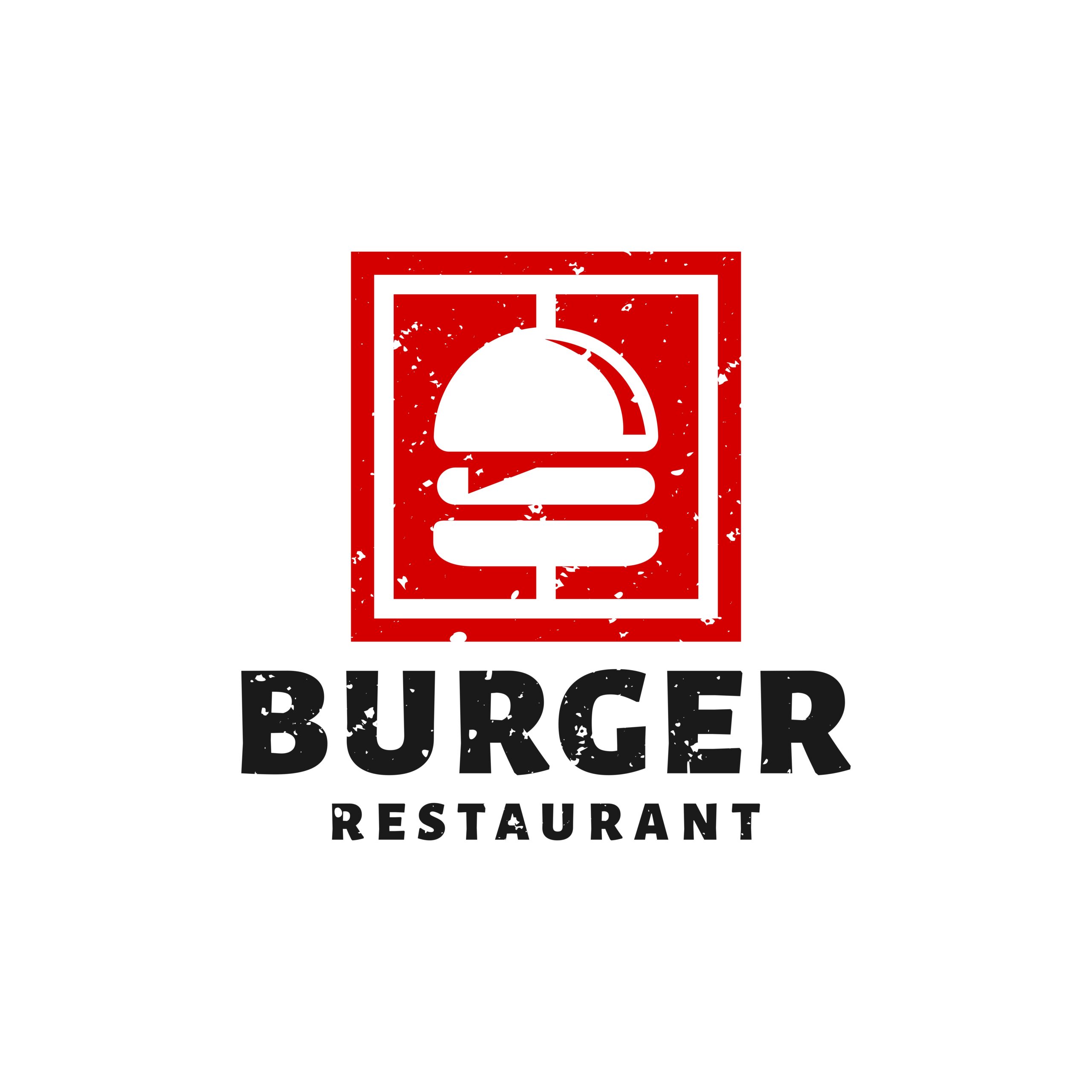 لوگو طرح همبرگر رنگ قرمز با پس زمینه سفید