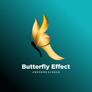 وکتور لوگو طرح پروانه رنگ طلایی با پس زمینه آبی