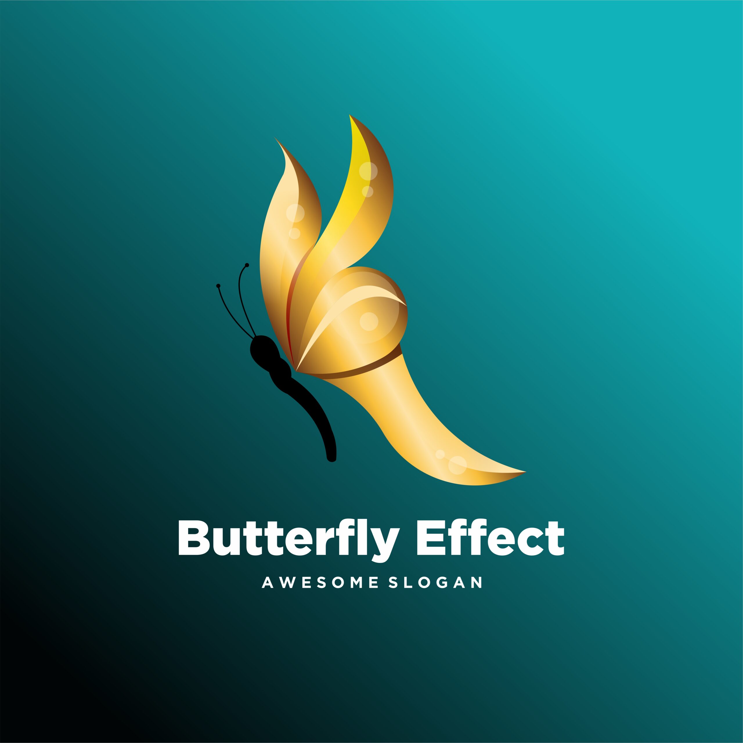 وکتور لوگو طرح پروانه رنگ طلایی با پس زمینه آبی